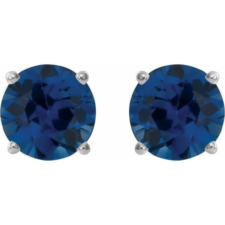 14K White 7 mm Lab-Grown Blue Sapphire Earrings