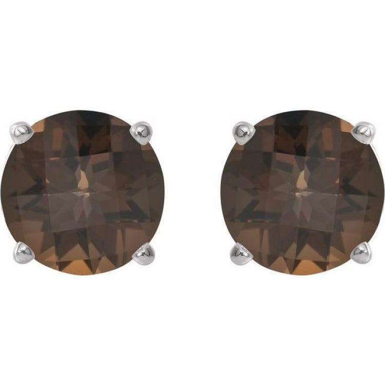 14K White 7 mm Natural Smoky Quartz Earrings
