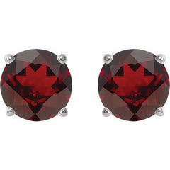 14K White 8 mm Natural Mozambique Garnet Earrings