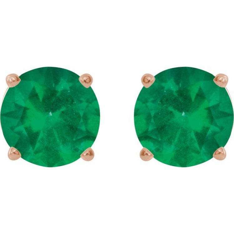 14K Rose 6 mm Lab-Grown Emerald Earrings