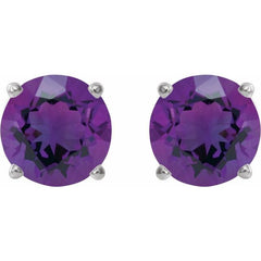 14K White 6 mm Natural Amethyst Stud Earrings