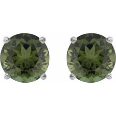 14K White 6 mm Natural Green Tourmaline Stud Earrings