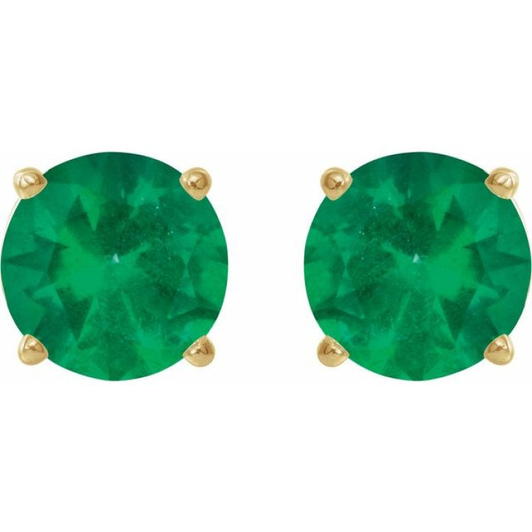 14K Yellow 6 mm Lab-Grown Emerald Stud Earrings