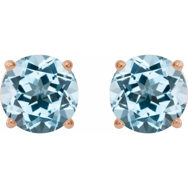 14K Rose 7 mm Natural Sky Blue Topaz Earrings