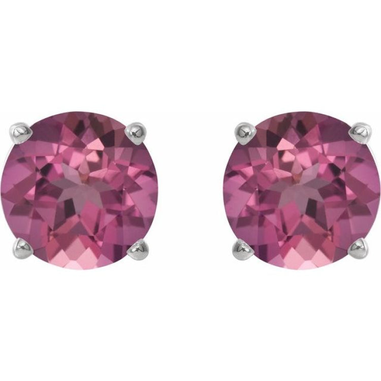 14K White 6 mm Natural Pink Tourmaline Stud Earrings
