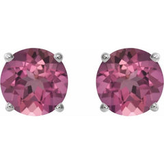 14K White 6 mm Natural Pink Tourmaline Stud Earrings