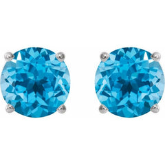 14K White 7 mm Natural Swiss Blue Topaz Earrings