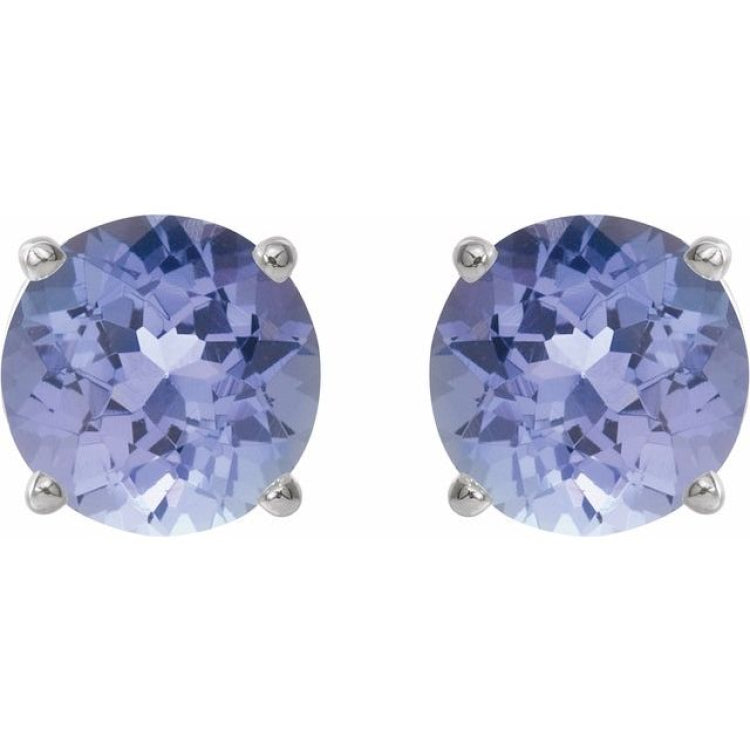14K White 7 mm Natural Tanzanite Earrings