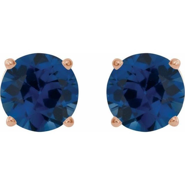 14K Rose 8 mm Lab-Grown Blue Sapphire Earrings
