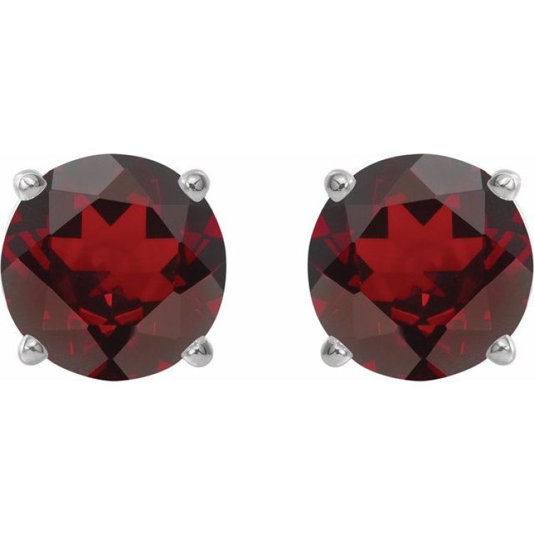 14K White 8 mm Natural Mozambique Garnet Stud Earrings