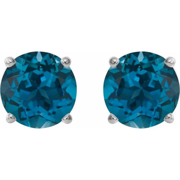 Platinum 8 mm Natural London Blue Topaz Stud Earrings
