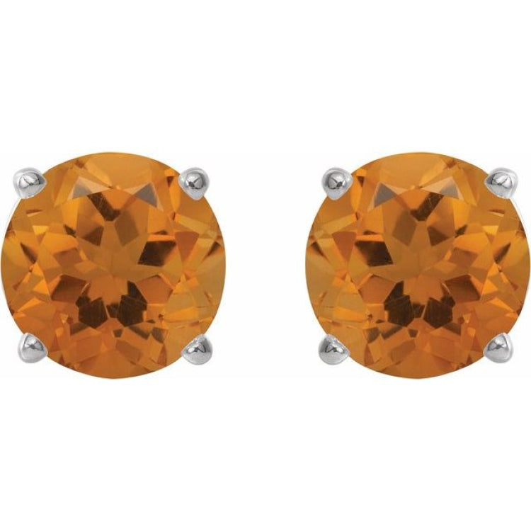 Sterling Silver 8 mm Natural Citrine Earrings