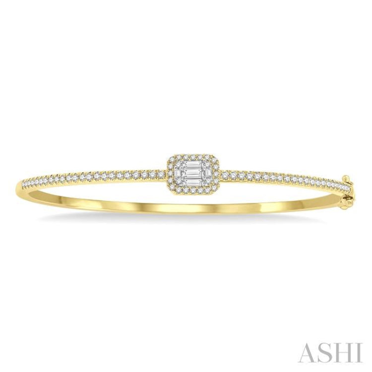 1 Ctw Emerald Shape Fusion Baguette and Round Cut Diamond Stackable Bangle in 14K Yellow and White Gold