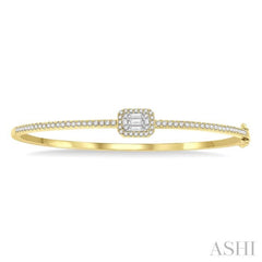 1 Ctw Emerald Shape Fusion Baguette and Round Cut Diamond Stackable Bangle in 14K Yellow and White Gold