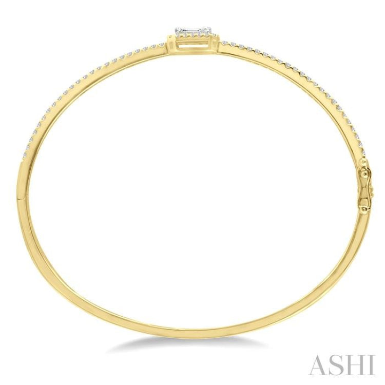 1 Ctw Emerald Shape Fusion Baguette and Round Cut Diamond Stackable Bangle in 14K Yellow and White Gold