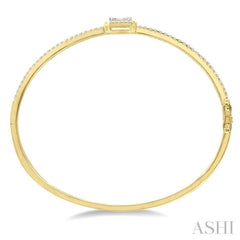 1 Ctw Emerald Shape Fusion Baguette and Round Cut Diamond Stackable Bangle in 14K Yellow and White Gold