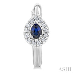 4X3 MM Pear Cut Sapphire and 1/10 Ctw Petite Round Cut Halo Diamond Fashion Huggies in 10K White Gold