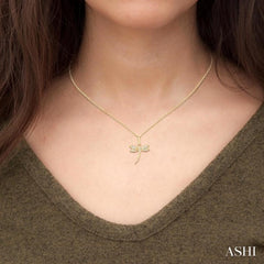 1/10 Ctw Petite Dragonfly Round Cut Diamond Fashion Pendant With Chain in 10K Yellow Gold