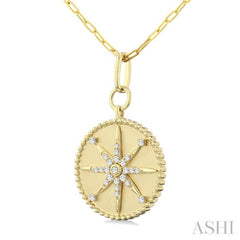 1/4 Ctw Round Cut Diamond Compass Symbol Circle Medallion Fashion Pendant With Paperclip Chain in 14K Yellow Gold