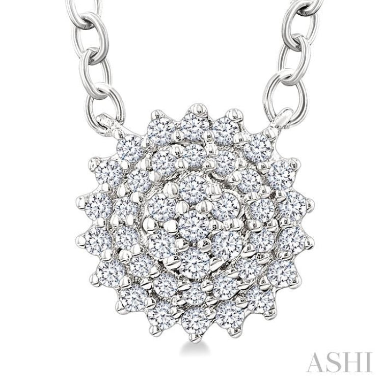 1/6 Ctw Petite Round Shape Round Cut Diamond Cluster Fashion Pendant With Chain in 10K White Gold