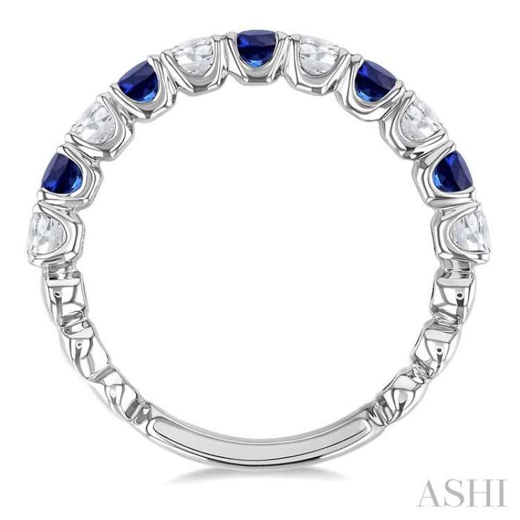 2.85 MM Sapphire and 1/2 Ctw Round Cut Diamond Precious Wedding Band in 14K White Gold