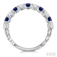 2.85 MM Sapphire and 1/2 Ctw Round Cut Diamond Precious Wedding Band in 14K White Gold