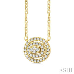 1/6 Ctw Double Halo Oval Shape Petite Round Cut Diamond Fashion Pendant With Chain in 10K Yellow Gold