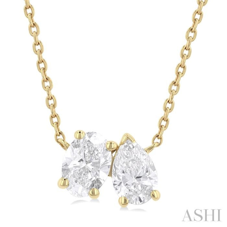 3/4 Ctw Toi Et Moi Oval and Pear Cut Diamond Pendant With Chain in 14K Yellow Gold