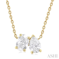 3/4 Ctw Toi Et Moi Oval and Pear Cut Diamond Pendant With Chain in 14K Yellow Gold
