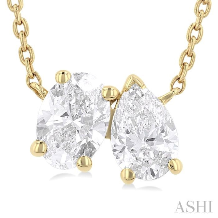 3/4 Ctw Toi Et Moi Oval and Pear Cut Diamond Pendant With Chain in 14K Yellow Gold