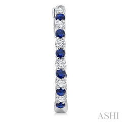 1.8 MM Sapphire and 1/2 Ctw Round Cut Inside-Out Diamond Precious Hoop Earrings in 14K White Gold