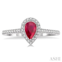 6x4 MM Pear Shape Ruby and 1/5 Ctw Round Cut Diamond Precious Ring in 10K White Gold