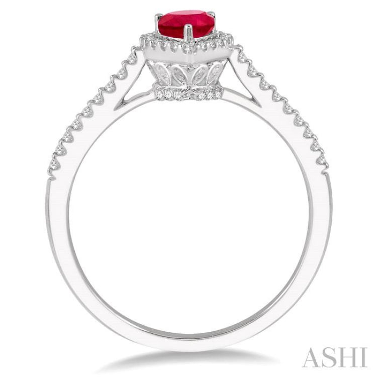 6x4 MM Pear Shape Ruby and 1/5 Ctw Round Cut Diamond Precious Ring in 10K White Gold
