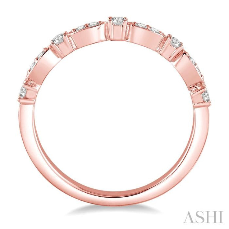 1/4 Ctw Lattice Marquise and Circular Mount Round Cut Diamond Stackable Band in 14K Rose Gold