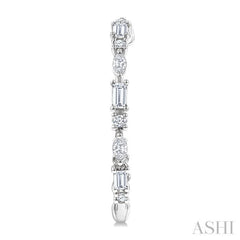 1 1/6 Ctw Inside & Outside Mixed Diamond Cut Fashion Open Hoop Earrings in 14K White Gold
