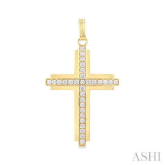 2 Ctw Round Cut Diamond Cross Pendant in 14K Yellow Gold