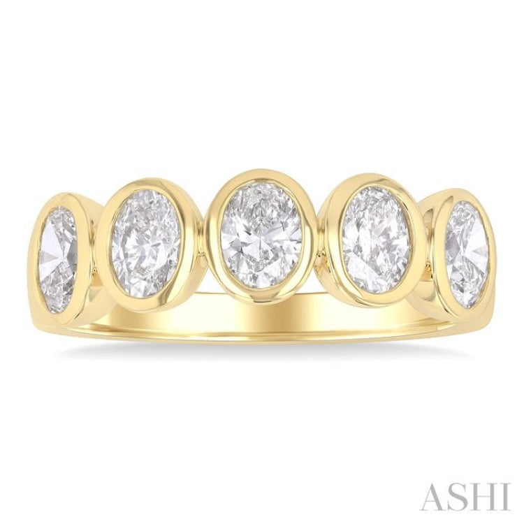 2 Ctw 5-Stone Bezel Set Oval Cut Diamond Fashion Band in 14K Yellow Gold