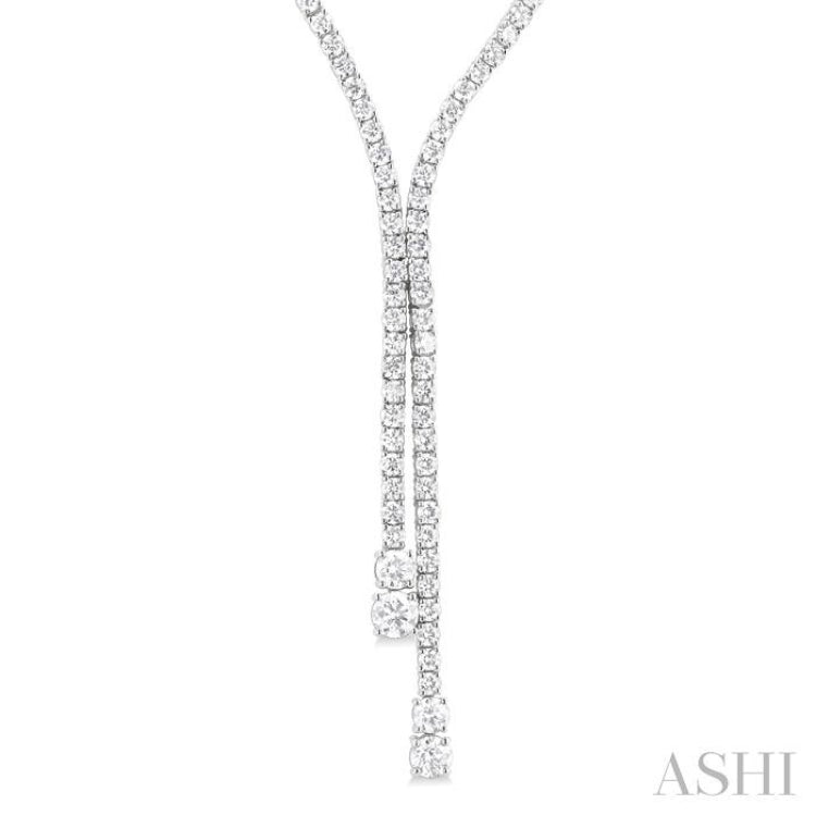 9 Ctw Y-Split Round Cut Diamond Lariat Necklace in 14K White Gold