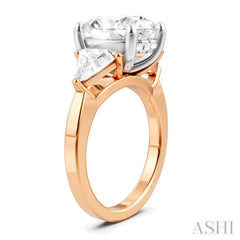 1 Ctw Oval Shape Trillion Cut & Round Cut Diamond Semi-Mount Engagement Ring in 14K Rose and White Gold