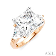 1 1/10 Ctw Princess Shape Trillion Cut & Round Cut Diamond Semi-Mount Engagement Ring in 14K Rose and White Gold