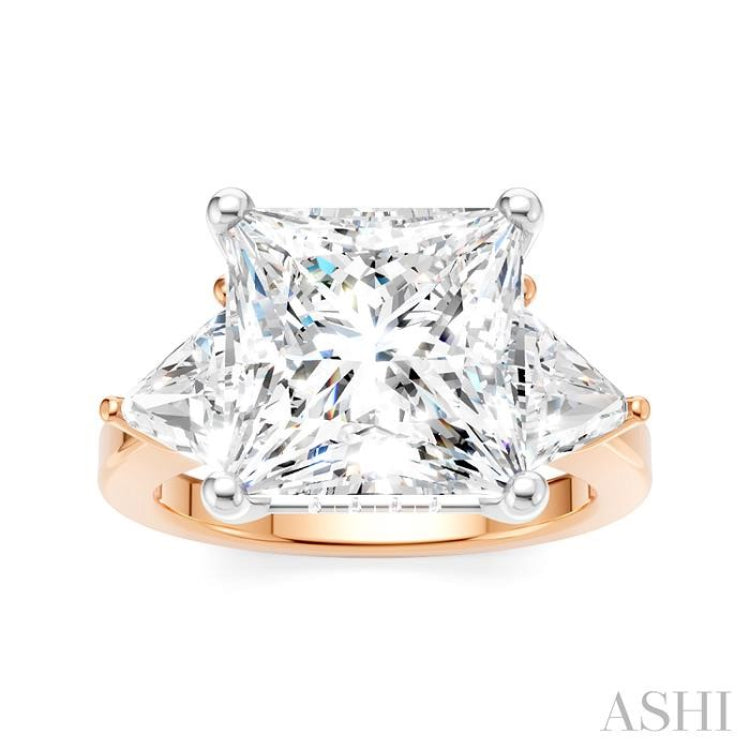 1 1/10 Ctw Princess Shape Trillion Cut & Round Cut Diamond Semi-Mount Engagement Ring in 14K Rose and White Gold