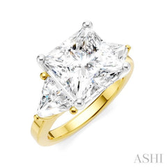 1 1/10 Ctw Princess Shape Trillion Cut & Round Cut Diamond Semi-Mount Engagement Ring in 14K Yellow and White Gold