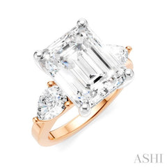 1 1/10 Ctw Tri-Mount Emerald Shape Center Pear and Round Cut Diamond Semi-Mount Engagement Ring in 14K Rose and White Gold