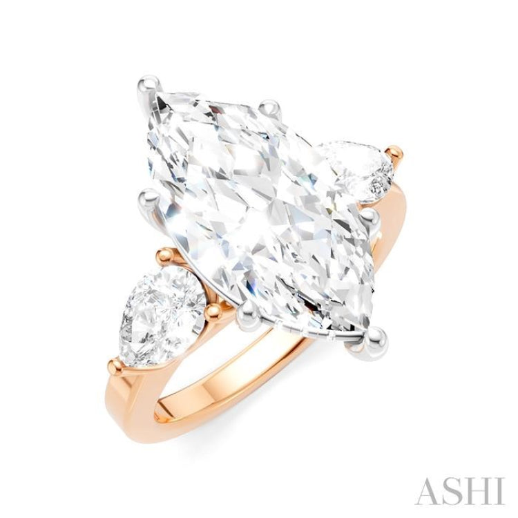 1 1/10 Ctw Tri-Mount Marquise Shape Center Pear and Round Cut Diamond Semi-Mount Engagement Ring in 14K Rose and White Gold