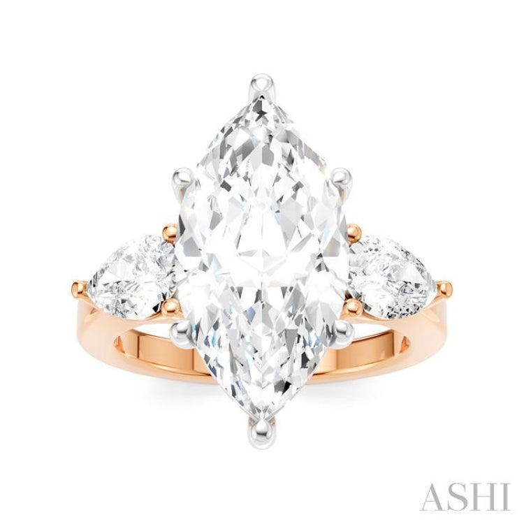 1 1/10 Ctw Tri-Mount Marquise Shape Center Pear and Round Cut Diamond Semi-Mount Engagement Ring in 14K Rose and White Gold