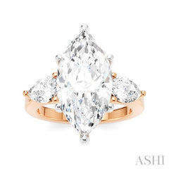 1 1/10 Ctw Tri-Mount Marquise Shape Center Pear and Round Cut Diamond Semi-Mount Engagement Ring in 14K Rose and White Gold
