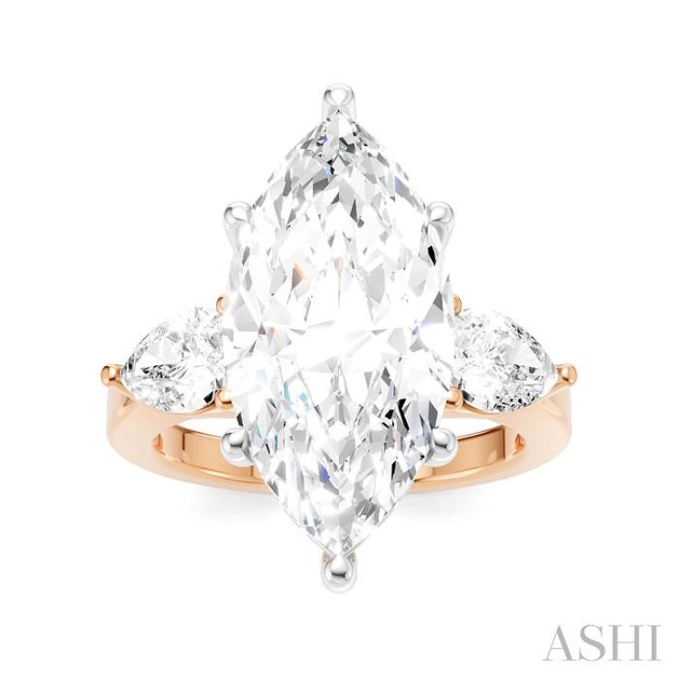 1 1/10 Ctw Tri-Mount Marquise Shape Center Pear and Round Cut Diamond Semi-Mount Engagement Ring in 14K Rose and White Gold
