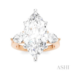 1 1/10 Ctw Tri-Mount Marquise Shape Center Pear and Round Cut Diamond Semi-Mount Engagement Ring in 14K Rose and White Gold