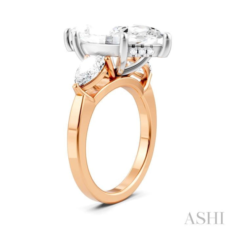 1 1/10 Ctw Tri-Mount Marquise Shape Center Pear and Round Cut Diamond Semi-Mount Engagement Ring in 14K Rose and White Gold