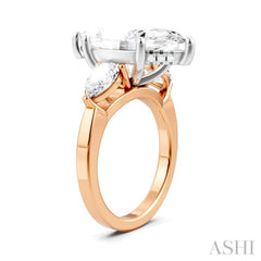 1 1/10 Ctw Tri-Mount Marquise Shape Center Pear and Round Cut Diamond Semi-Mount Engagement Ring in 14K Rose and White Gold